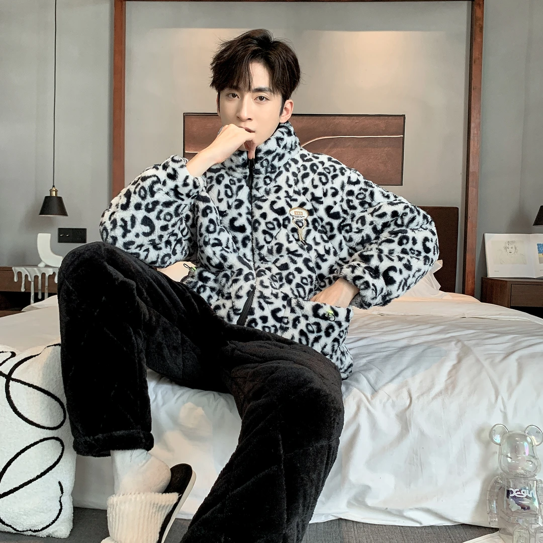 《情侣套装》男高端定制系列2023新款男士睡衣三层加绒加厚冬季套