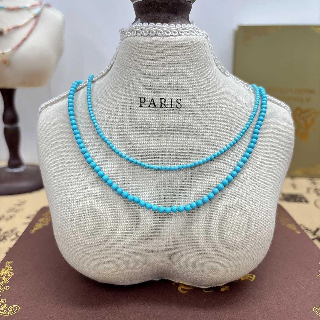 松石锁骨链素链天然石极细2MM百搭夏日串珠项链女