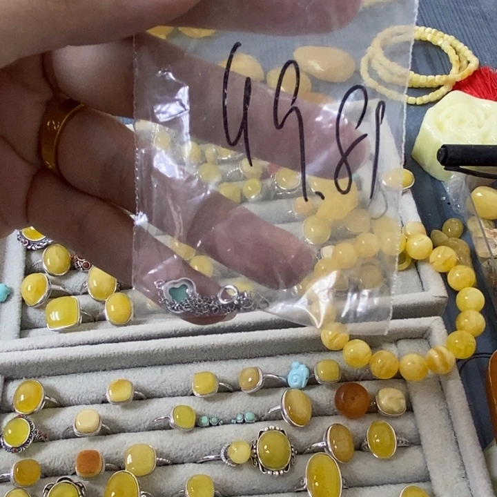 蜜蜡裸石银S925镶嵌手链