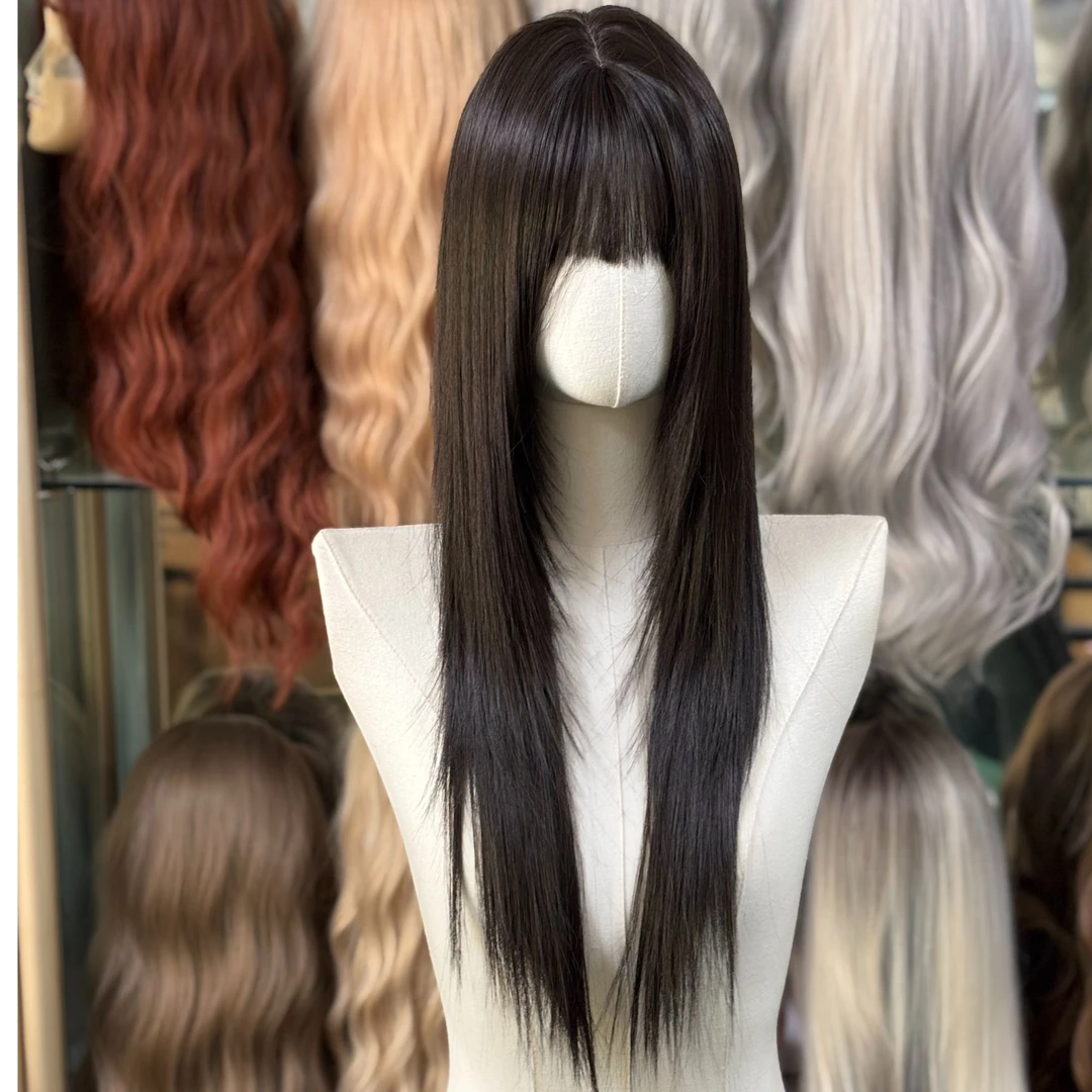 齐刘海高层次黑长直假发女可爱逼真减龄长直发整顶全头套式假发