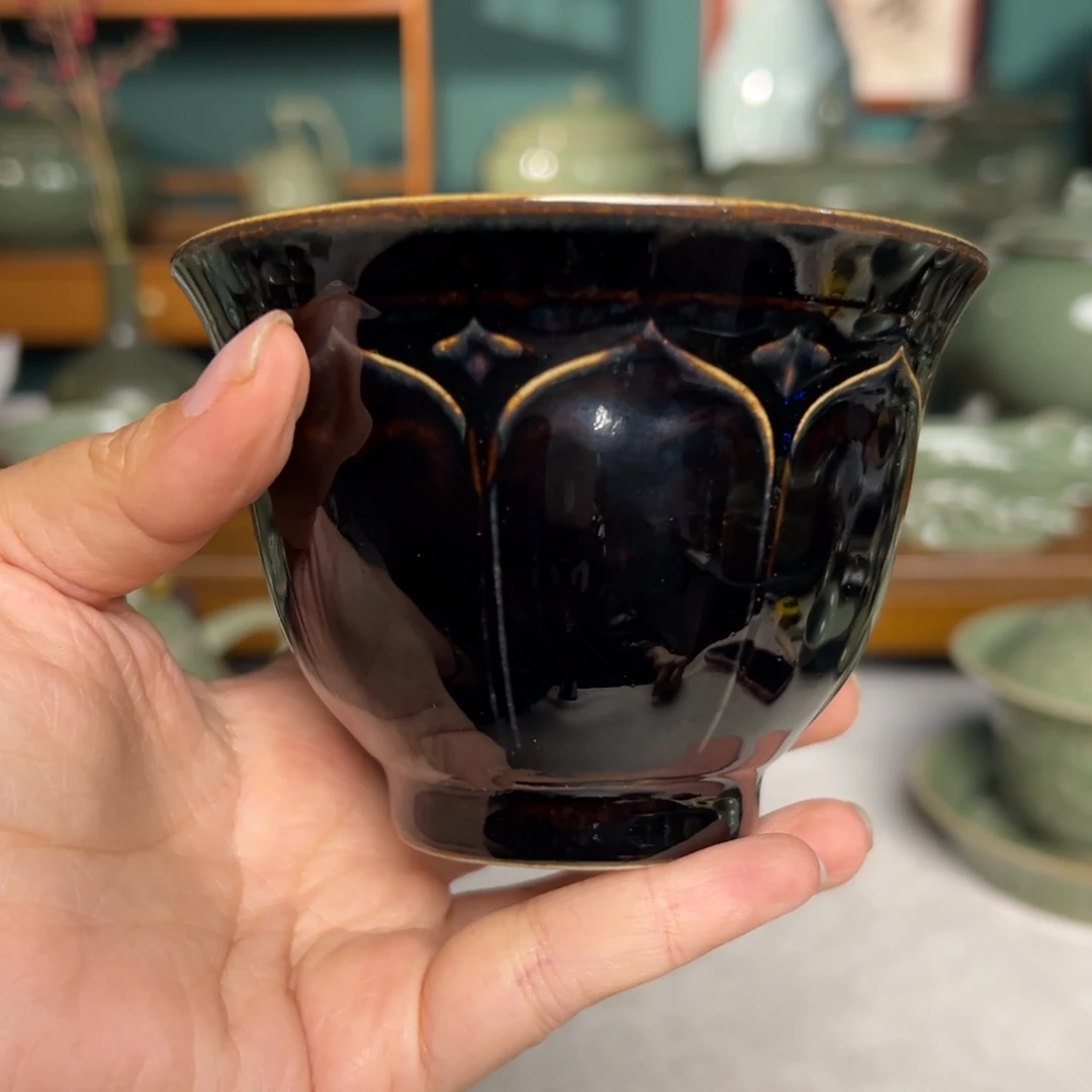 黑釉黑釉莲瓣大缸杯特价