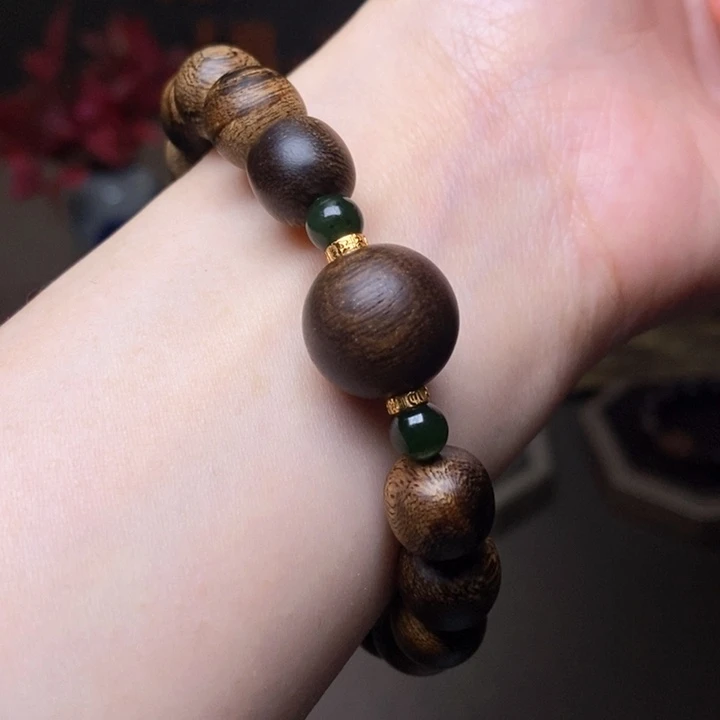 沉香手串越南芽庄白棋楠瘤疤1.0+芽庄绿棋瘤疤单珠配饰