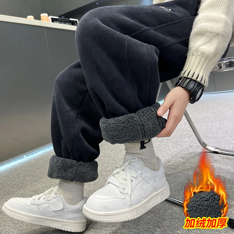 男童冬季加绒裤子2025新款儿童休闲秋冬一体绒大童男孩加厚运动裤