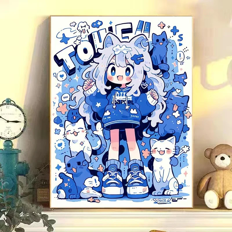 新款爆火街头卡通少女钻石贴画动漫风个性床头装饰摆件满钻立体画