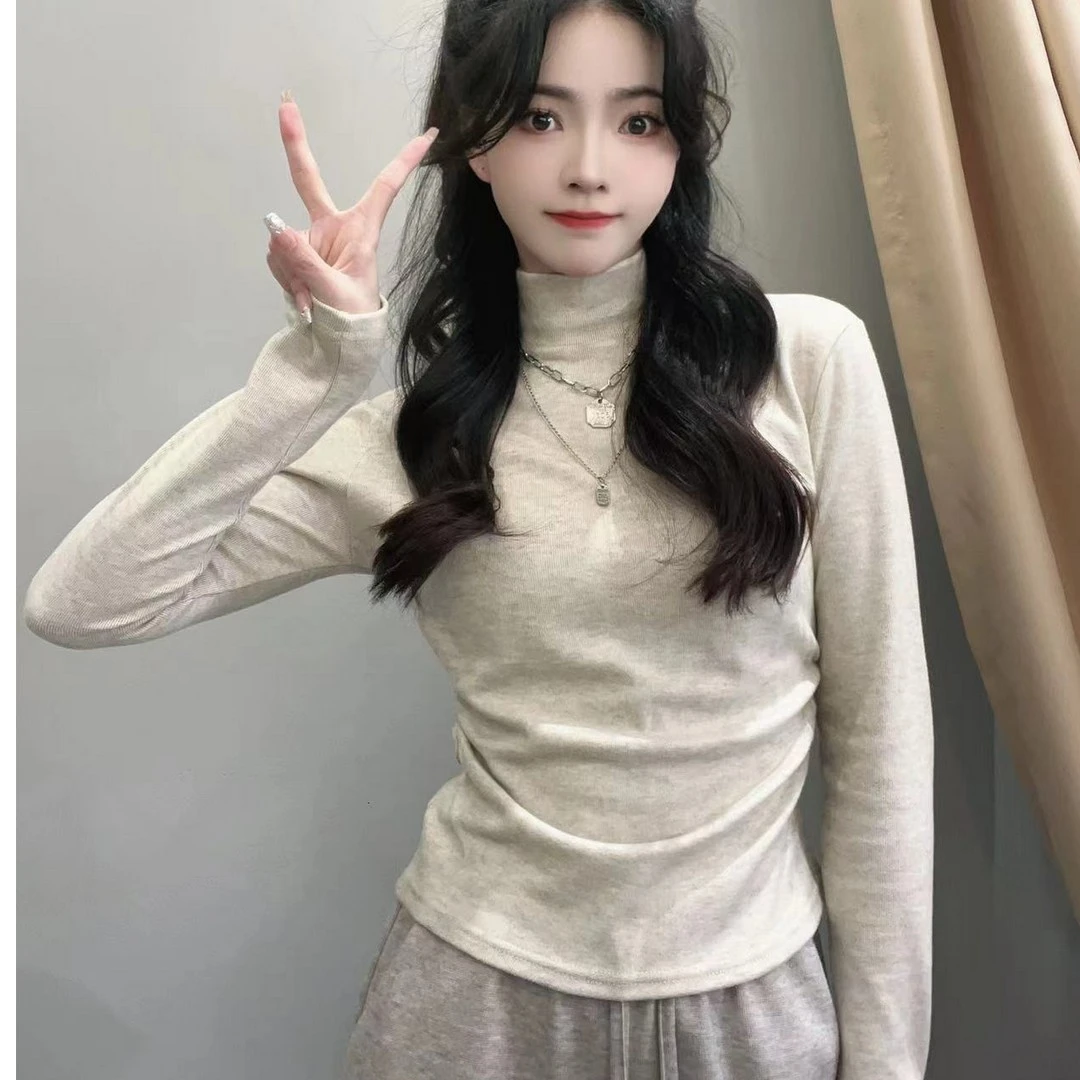 加绒加厚打底衫女冬内搭上衣长袖保暖半高领显瘦网红