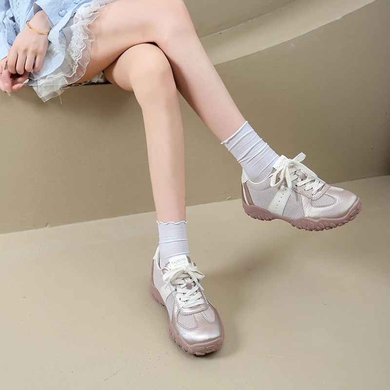 隐形增高6cm网面复古透气休闲鞋女2025夏季新款百搭内增高德训鞋