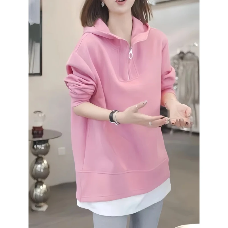 大码女装宽松慵懒风休闲连帽卫衣秋季新款微胖mm显瘦长袖学院上衣