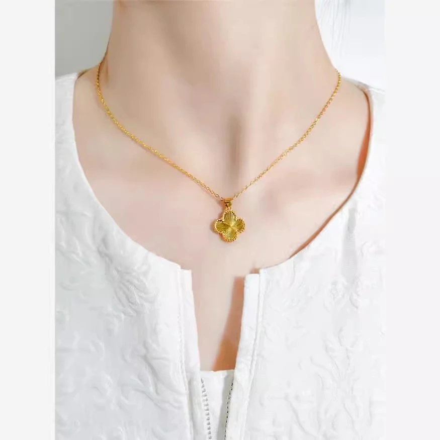 铜合金项链 【四叶草项链】镀24k坠链百搭M扣