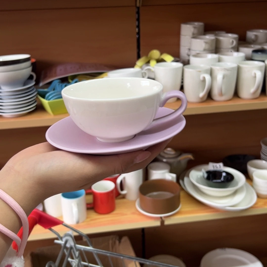 新骨瓷172微瑕紫粉色  中号咖啡杯碟套装
