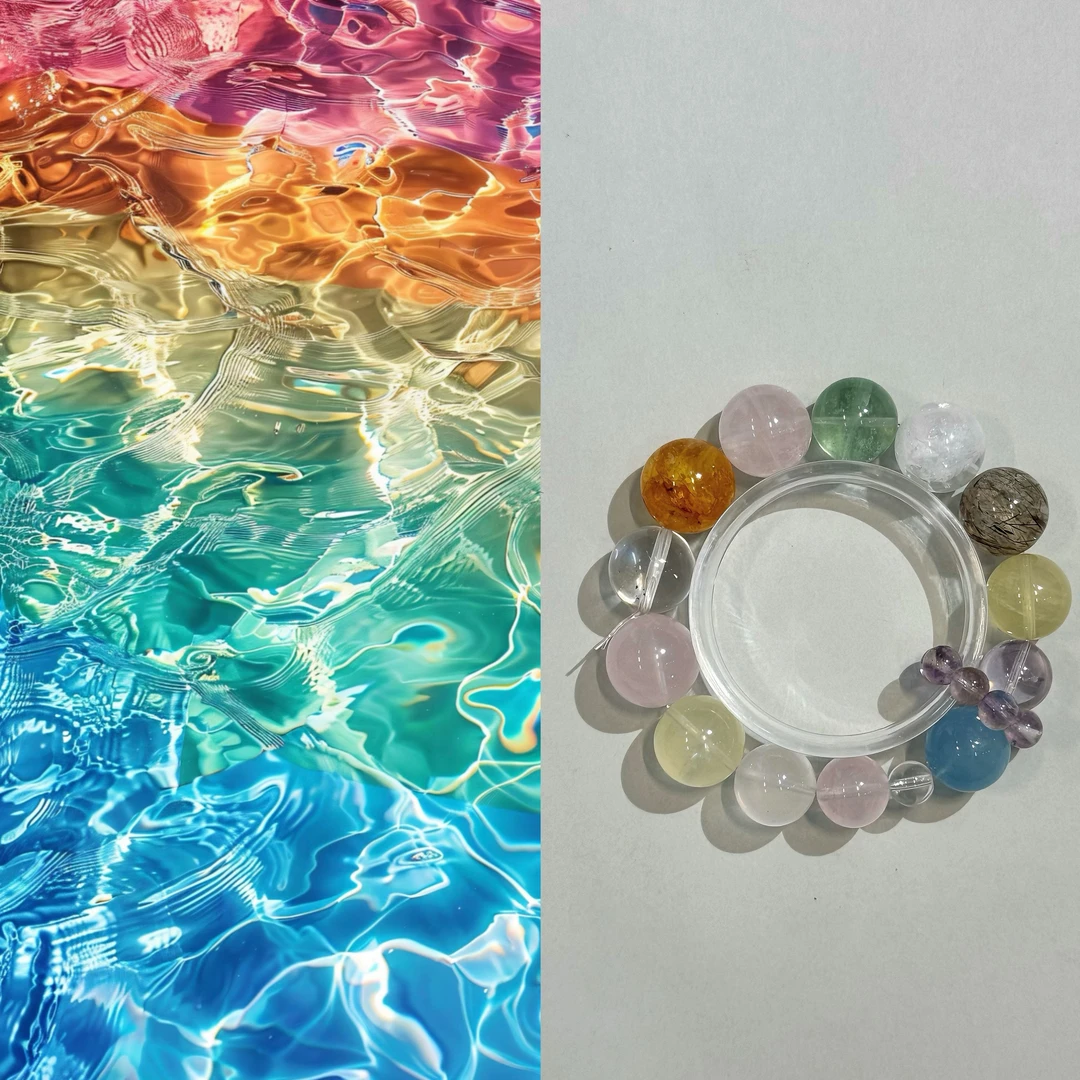 【彩虹泡泡】粉晶+海蓝宝+胶花+黑金超高多宝款天然水晶手串