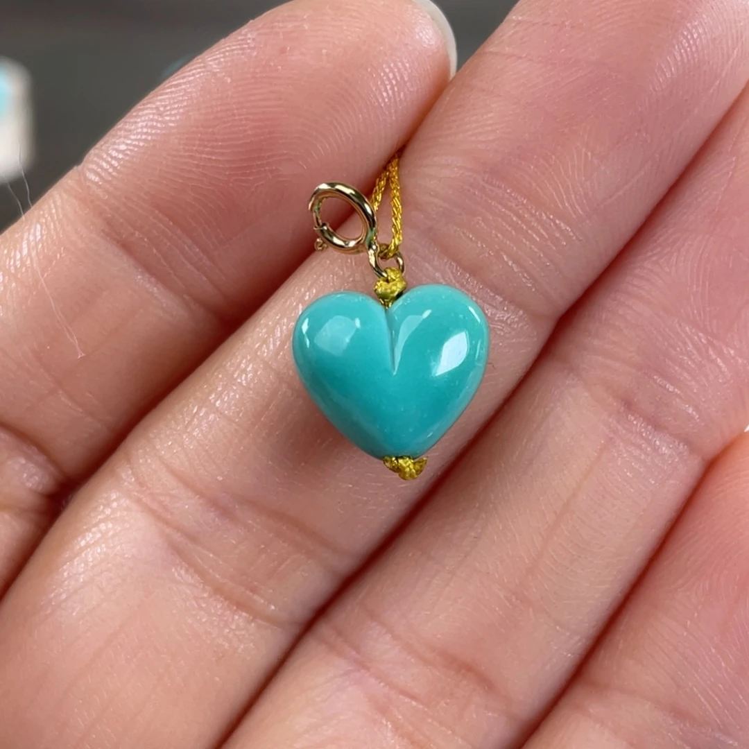 绿松石未镶嵌套链高瓷绿爱心