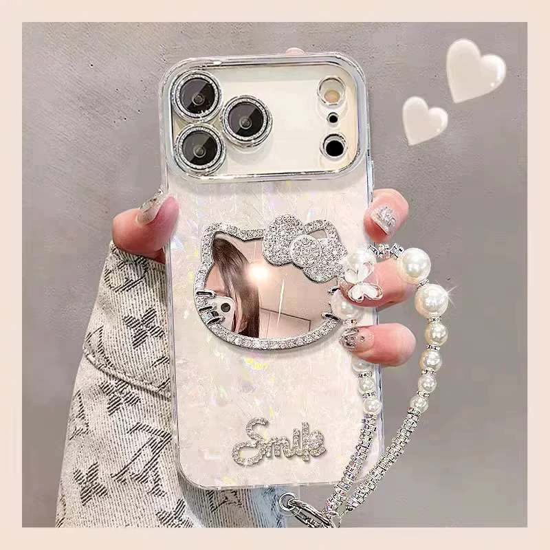 适用苹果17promax手机壳新女款iphone16pro凯蒂猫镜子14plus贝壳