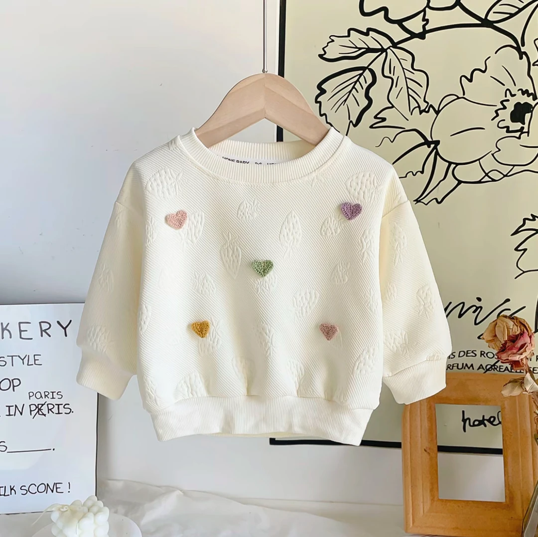 2025新款秋季女童提花卫衣重工桃心洋气韩版长袖t套头上衣外穿
