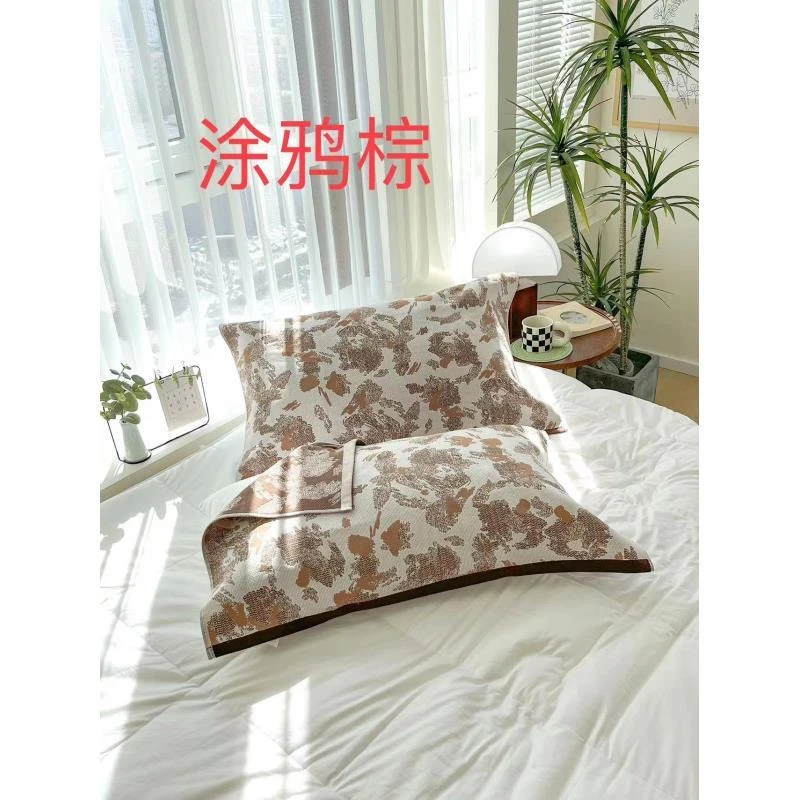 专享【京会社】编织纱布枕巾绑带款 一对装 52*75cm 涂鸦棕