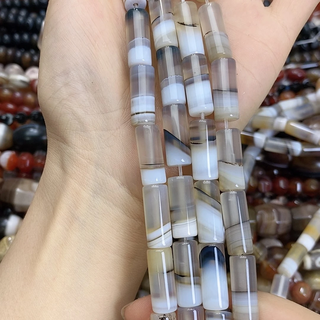 玛瑙/玉髓未镶嵌珠宝半成品玛瑙柱子随机一条装散珠