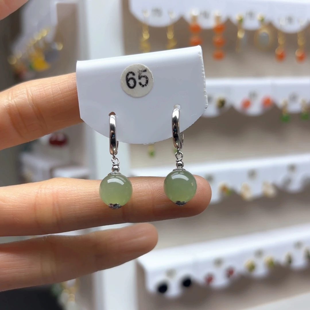 和田玉耳饰银S925镶嵌2