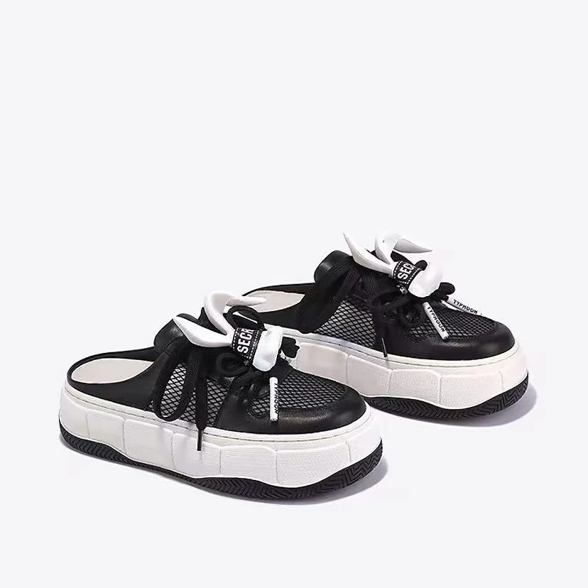 C4011 黑色  高端时尚舒适厚底圆头包头真皮休闲拖鞋