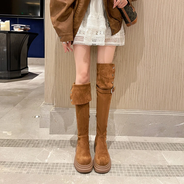 可两穿~美拉德长靴女2024新款棕色长筒靴厚底增高过膝靴骑士靴子