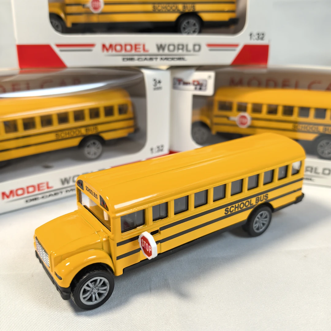 天度合金巴士车1:36仿真模型车可开车门回力滑行校巴车男孩玩具