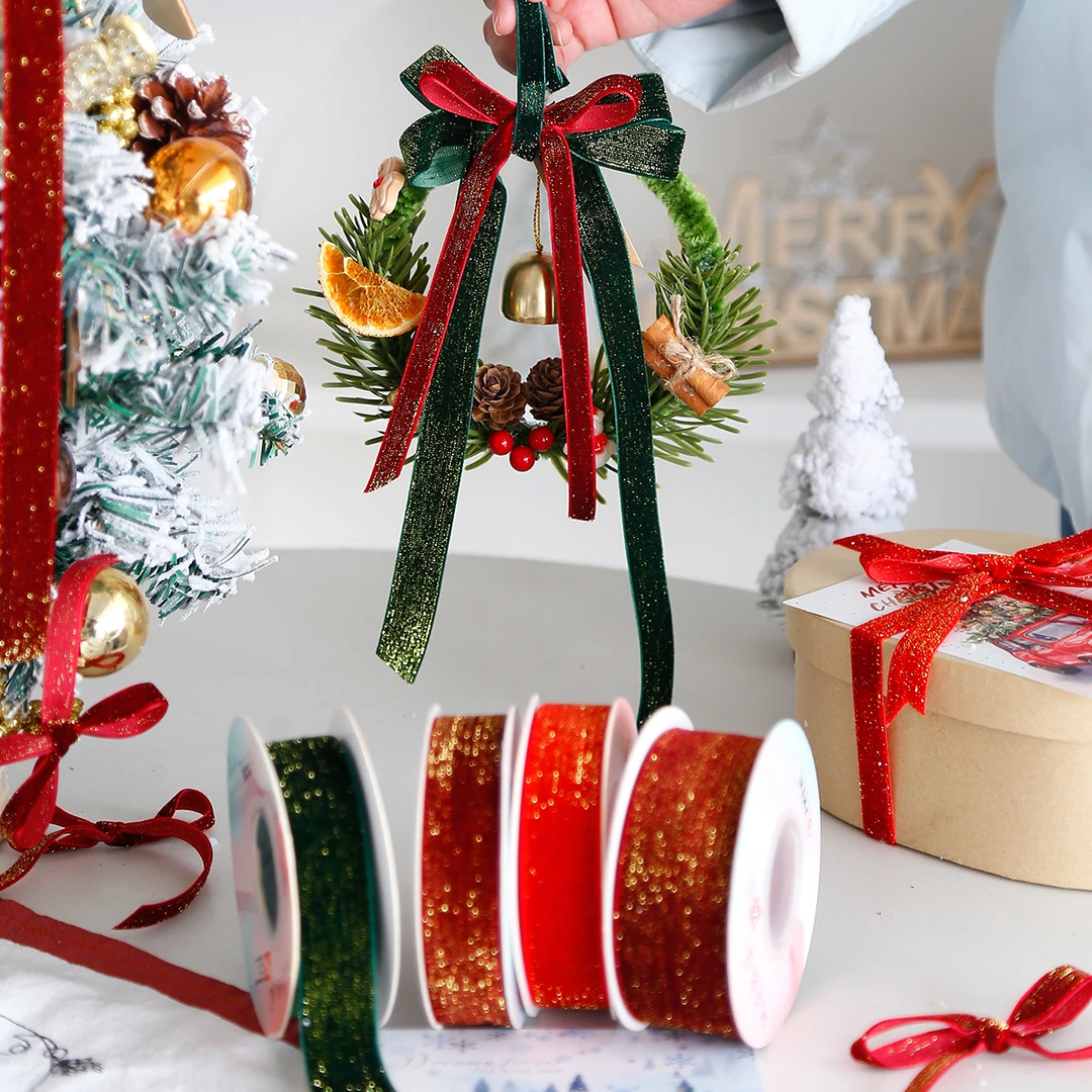毛茸茸单面植绒带闪光绒圣诞节装饰酒红墨绿礼盒包装手工diy材料