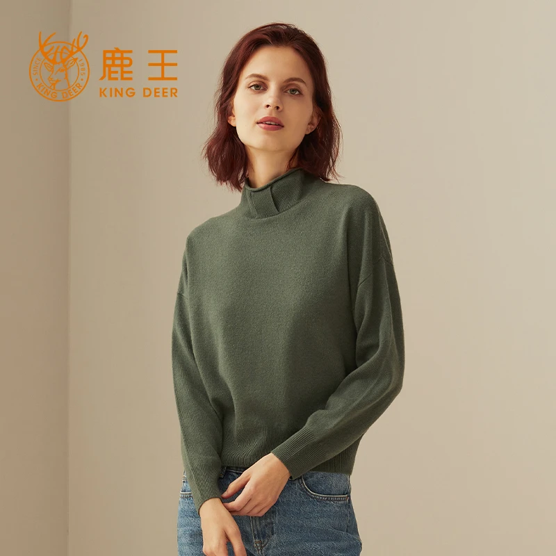 鹿王【全羊绒】羊绒衫女士纯山羊绒针织衫半高领内搭手感柔软不刺身