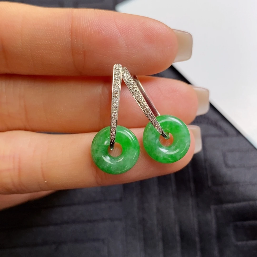 翡翠18K金镶嵌耳饰耳包➕