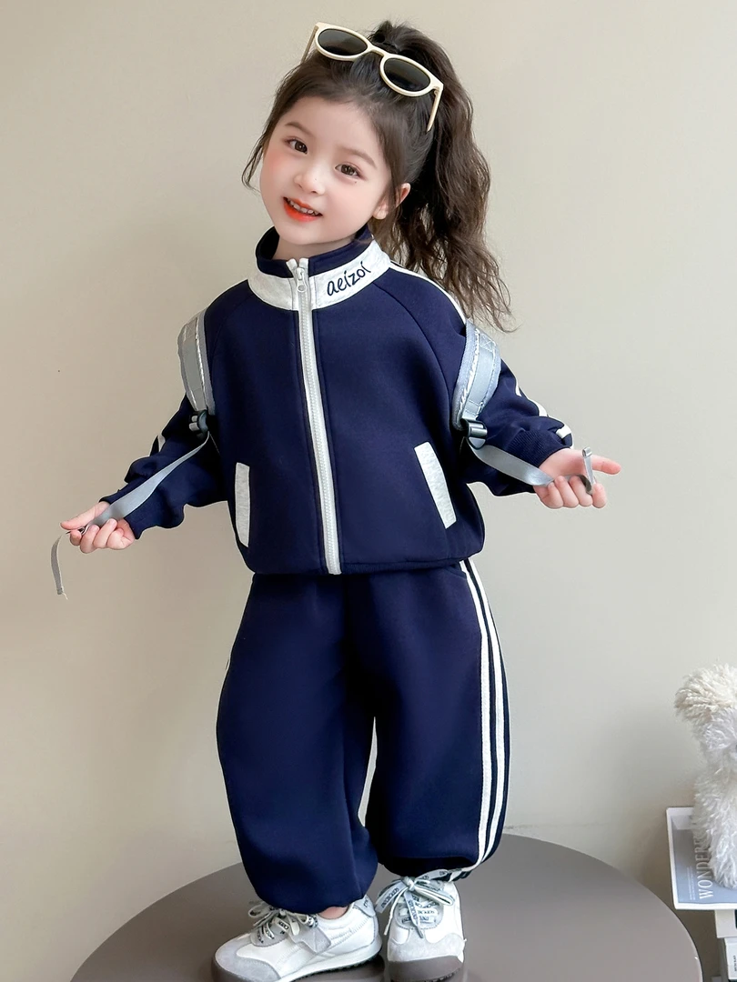 女小童运动套装春秋款2025新款宝宝洋气时髦秋装小女孩拉条两件套