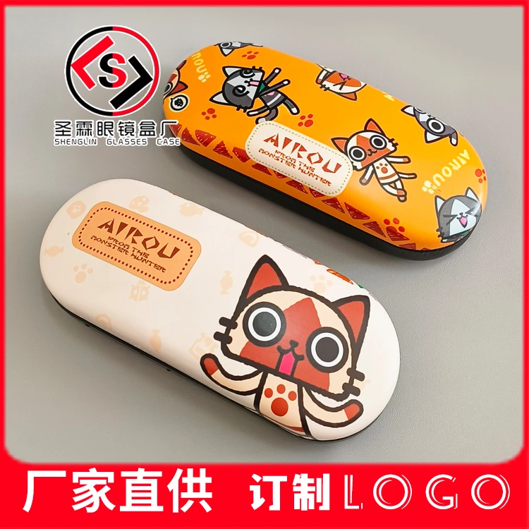 二百面包盒66#卡通眼镜盒学生可爱近视通用铁盒抗压PU厂家印logo