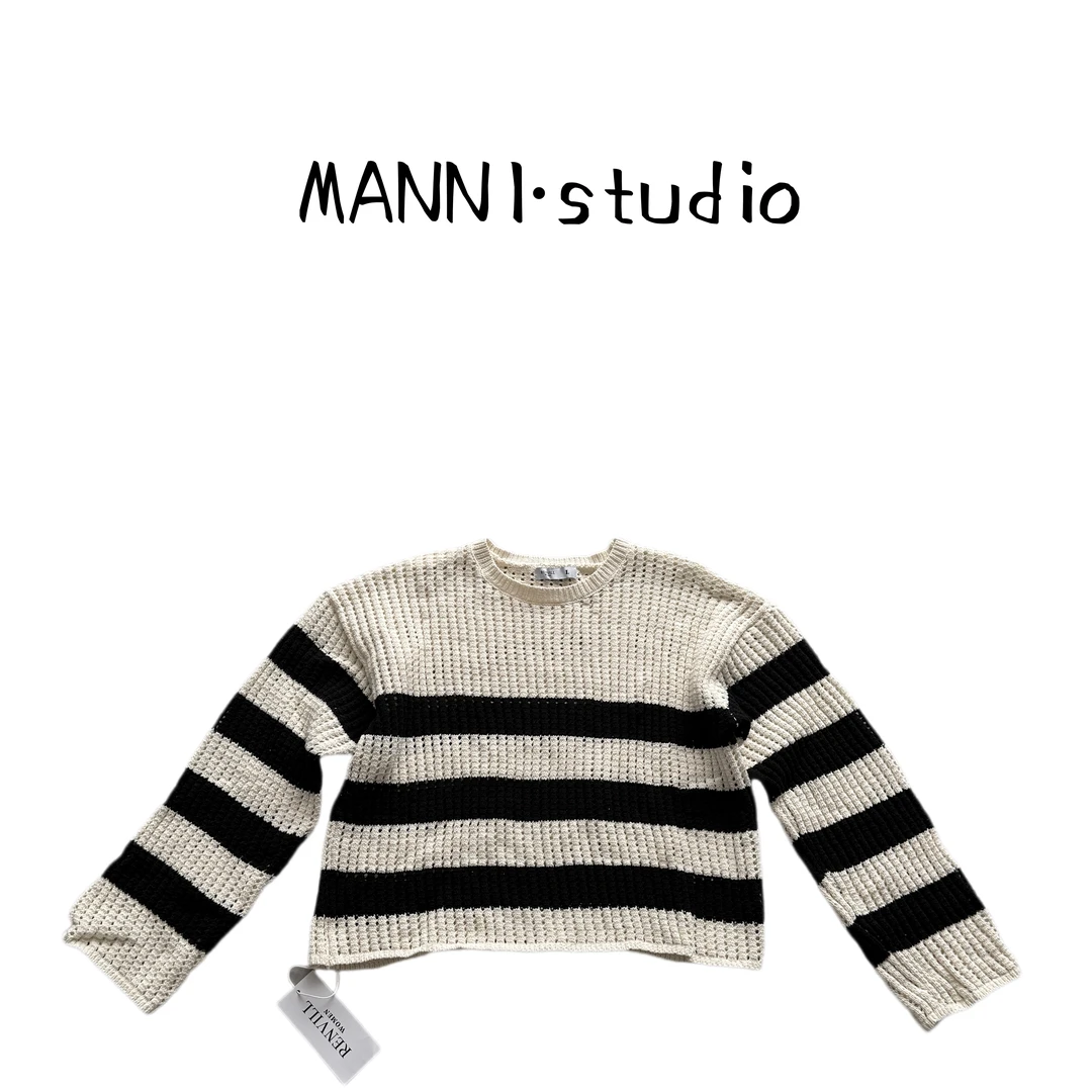 MANNI  条纹毛针织圆领宽松型薄款设计师9648