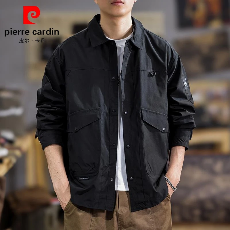 皮尔卡丹2025春季新款工装夹克男士宽松翻领休闲外套户外机能上衣