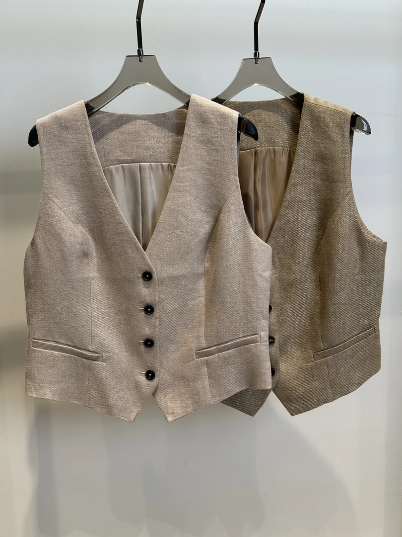 金棕榈老钱简约风亚麻金丝马甲271-MJYM070