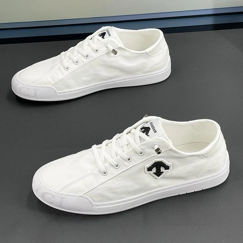 欧洲站男鞋2025夏季新款透气冰丝布刺绣男士百搭休闲一脚蹬小白鞋