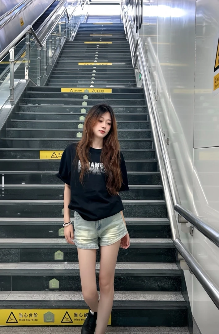 （小哇）F家叠印烫钻短袖T恤 男女同款