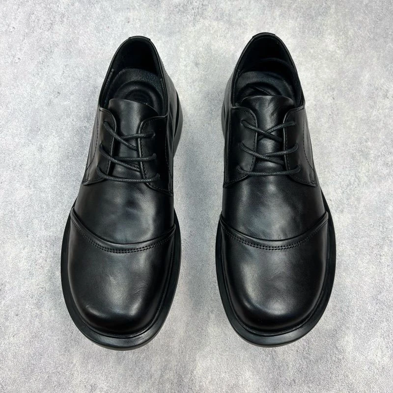 男士休闲三接头皮鞋潮流软牛皮德比鞋男款通勤英伦风真皮软底男鞋