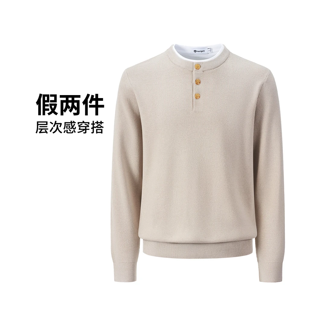[假两件]navigare意大利小帆船亨利领套头针织衫男老钱风百搭上衣