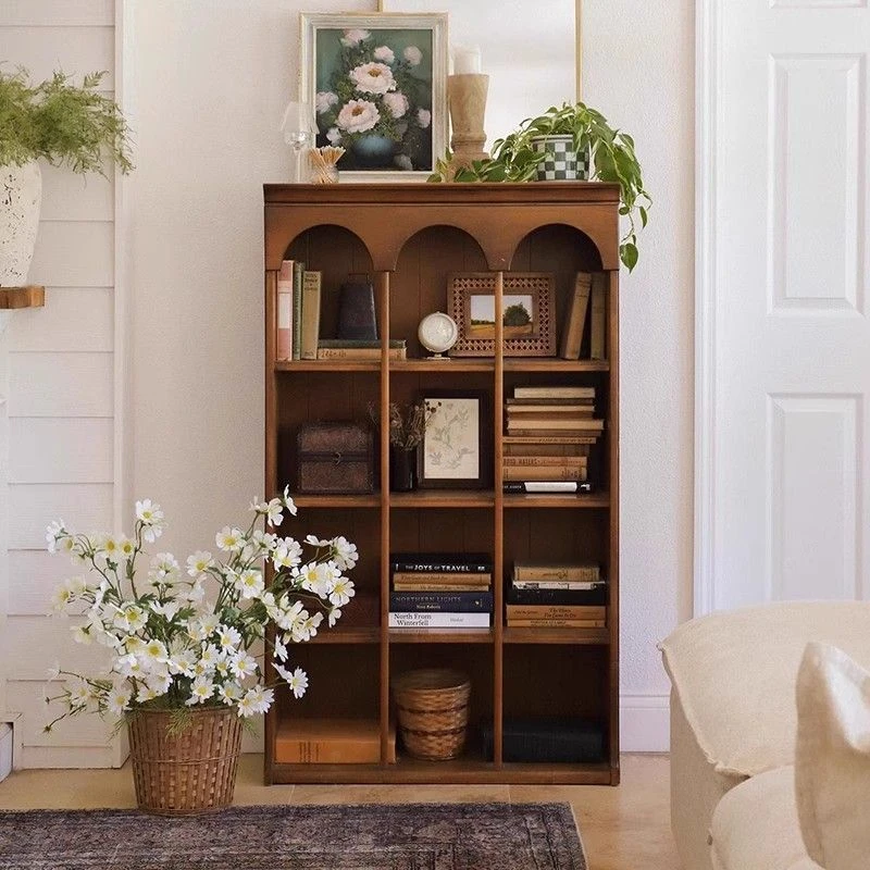 书柜法式复古实木客厅收纳展示柜小户型家用多功能落地储物柜