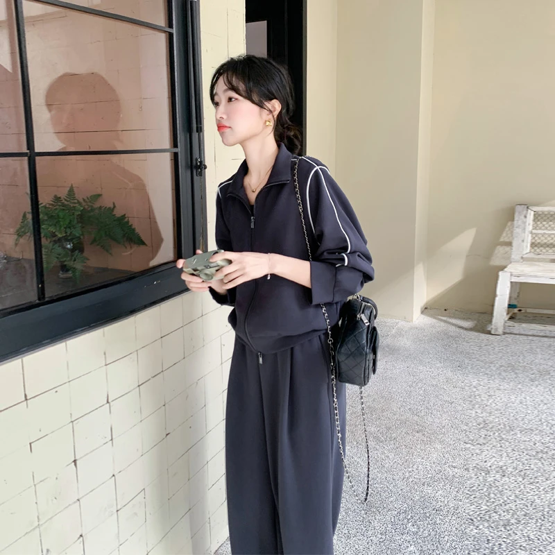 休闲运动针织卫衣套装裤女2025春秋新款韩系慵懒风设计感两件套潮