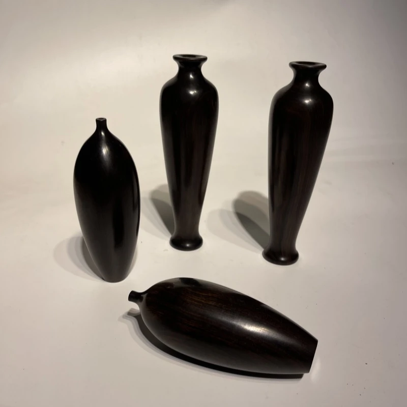 正宗黑檀富贵花瓶摆件东非紫光檀文玩手把件乌木原木柳叶瓶