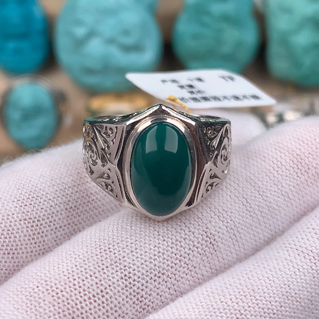 绿松石配饰银S925镶嵌男戒可调节