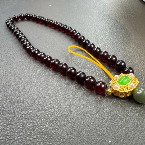 6+缅甸天然琥珀手机链单圈珠珠精美时尚民族风经典