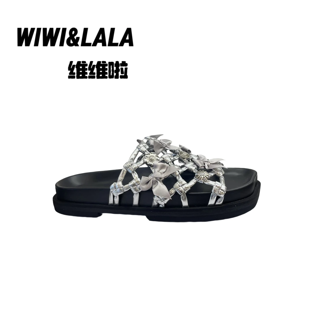 【维维啦】25夏款编织羊皮蝴蝶结凉拖半拖Y 2610-7拖鞋
