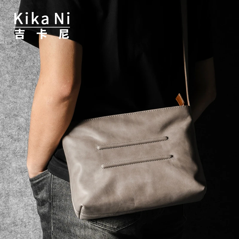 Kika Ni高级感休闲单肩斜挎包男百搭通勤包真皮随身包机车小背包