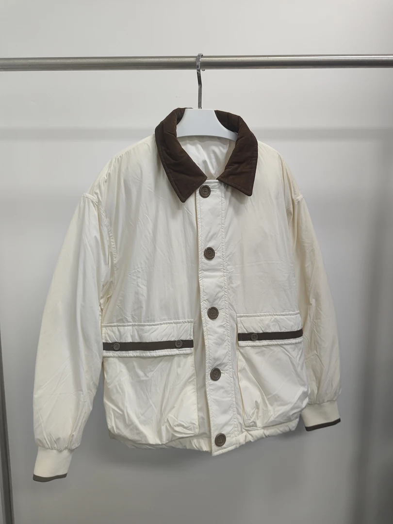 【G剪标】J056灯芯绒翻领拉链纽扣双排式羽绒外套