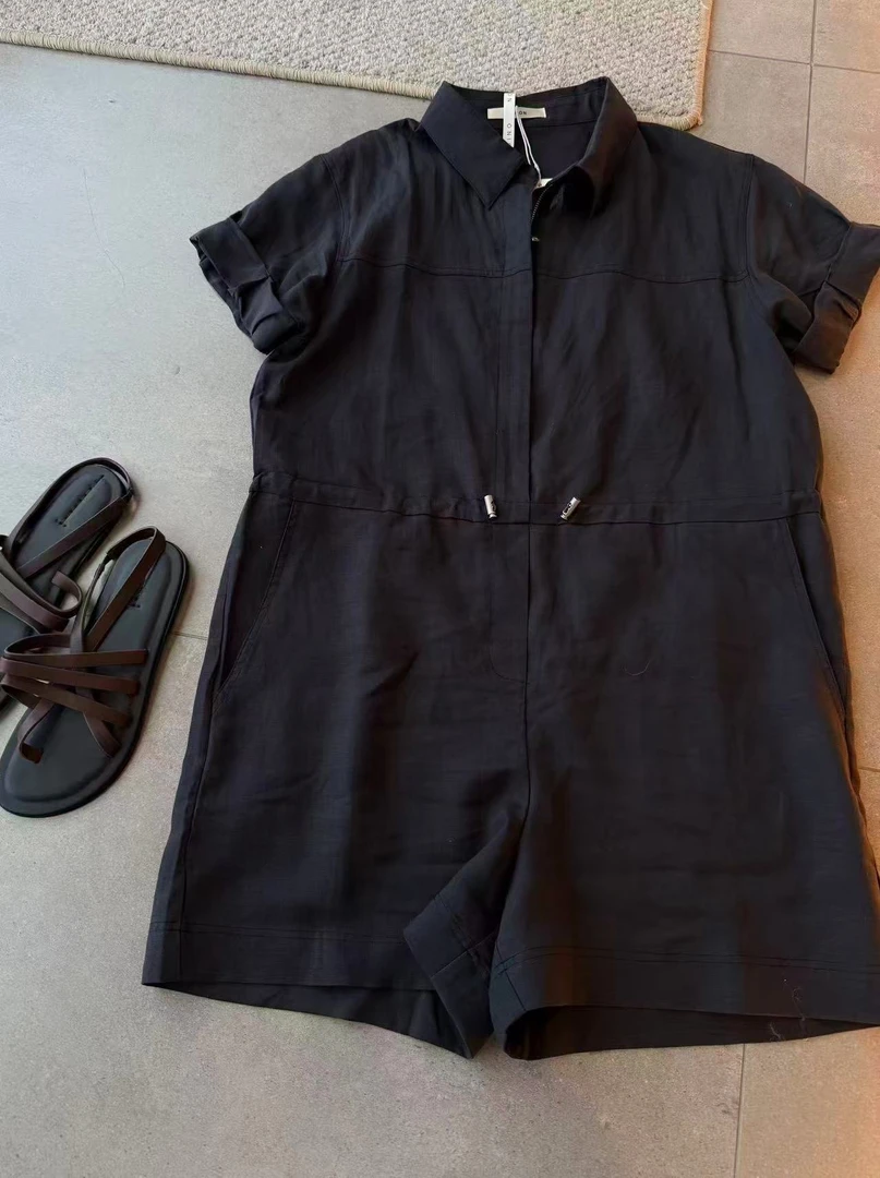 253238连体麻料短裤