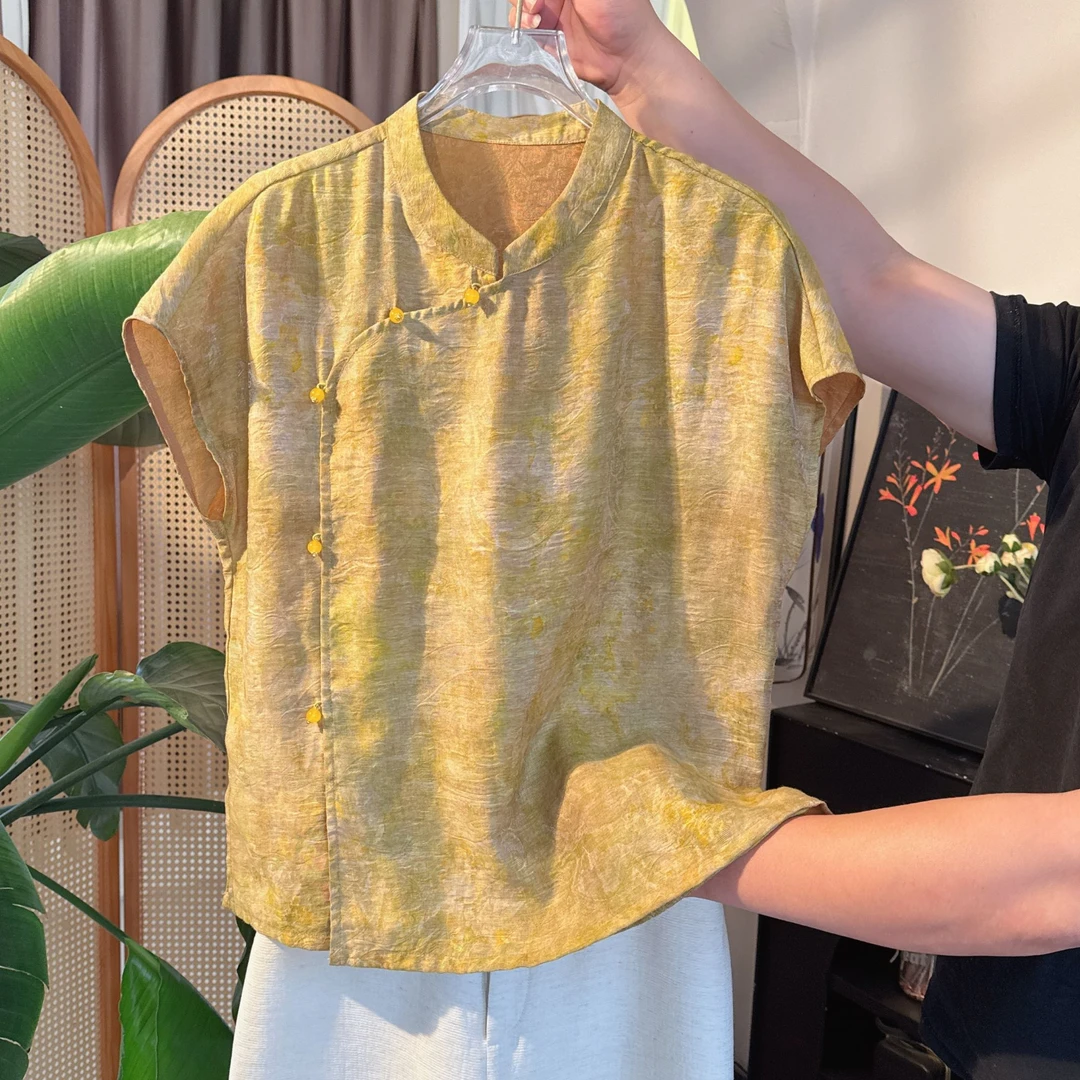 【真好 】爆款新中式提花圆领显瘦款衬衫时尚百搭网红夏季