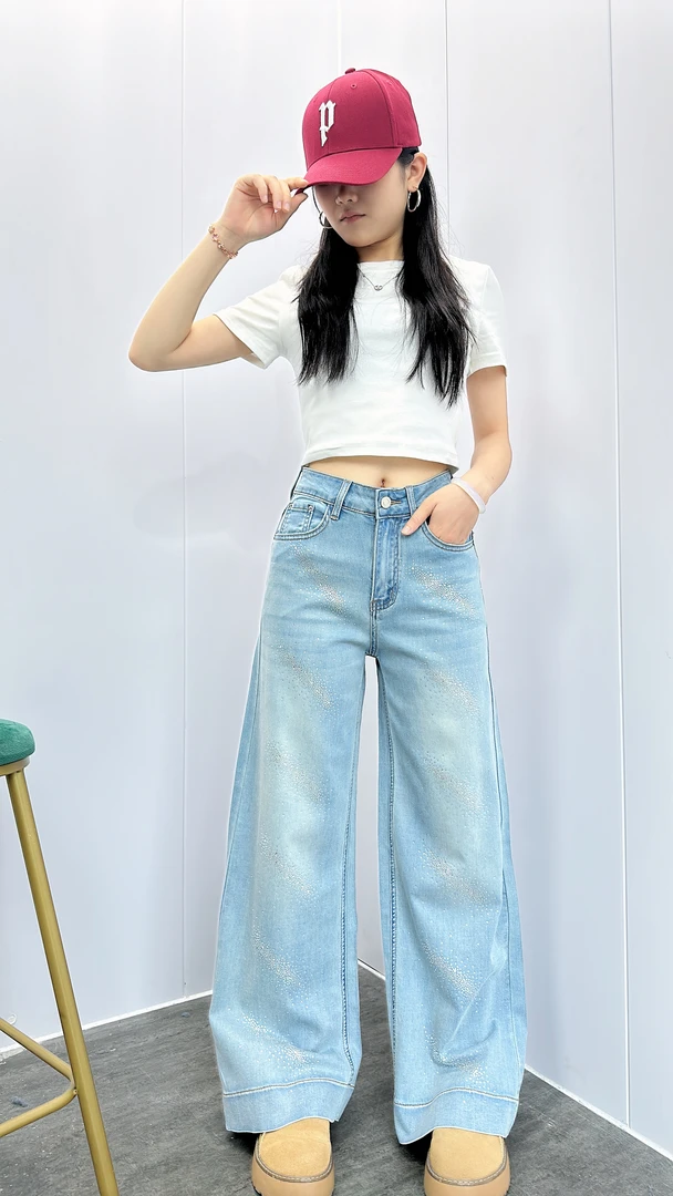 2025夏季高腰筒喇欧货设计感牛仔裤