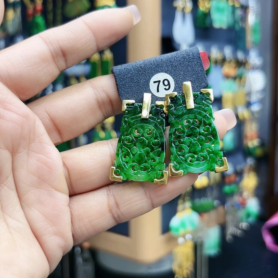 花***渡翡翠银S925镶嵌耳饰耳坠