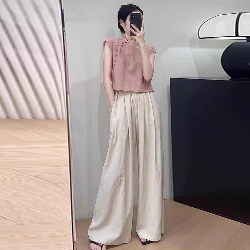 夏季2025年新款气质套装女高级感新中式国风时尚休闲阔腿裤两件套