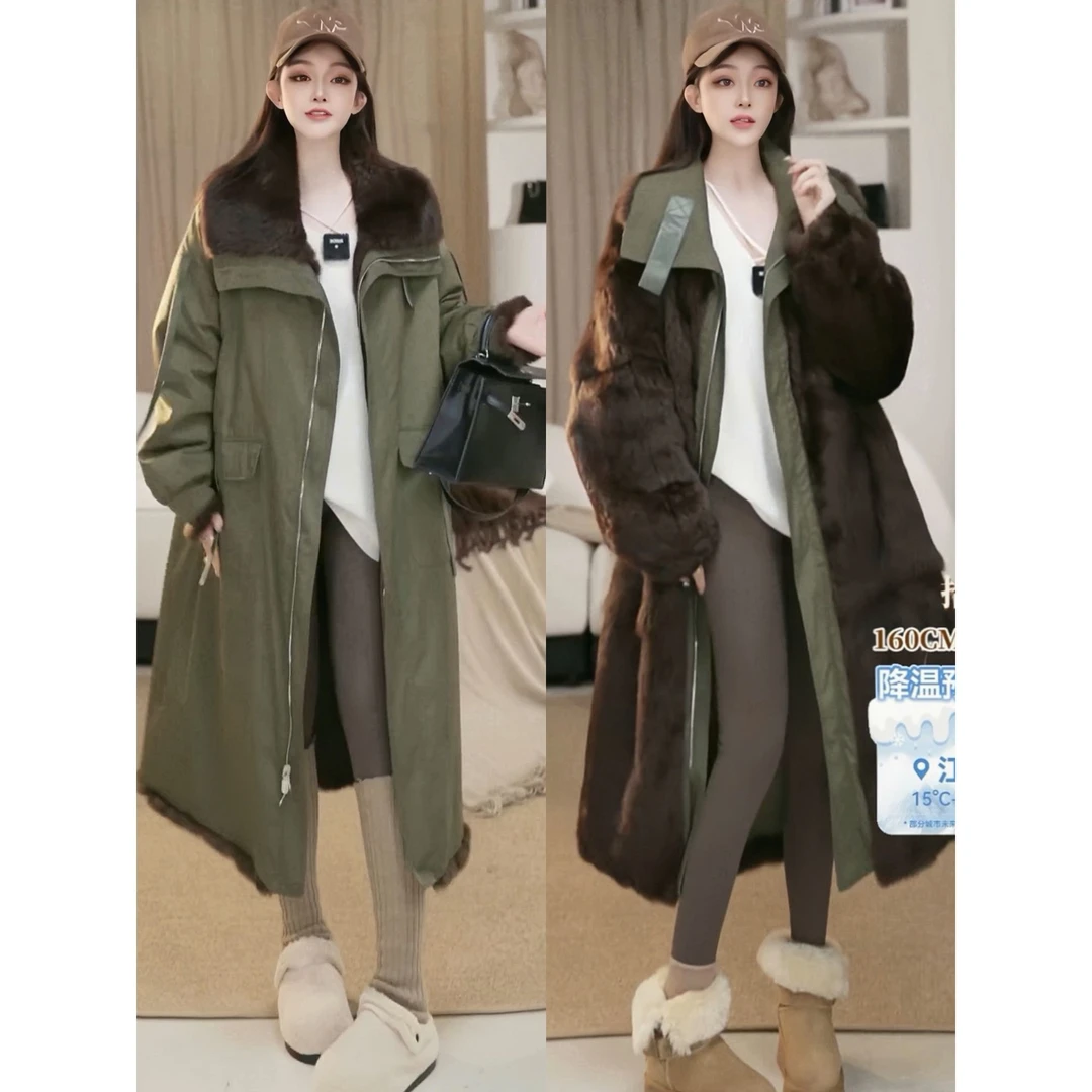 J.herrbem简赫本25冬季双面穿大气显瘦派克兔加绒皮毛一体新。