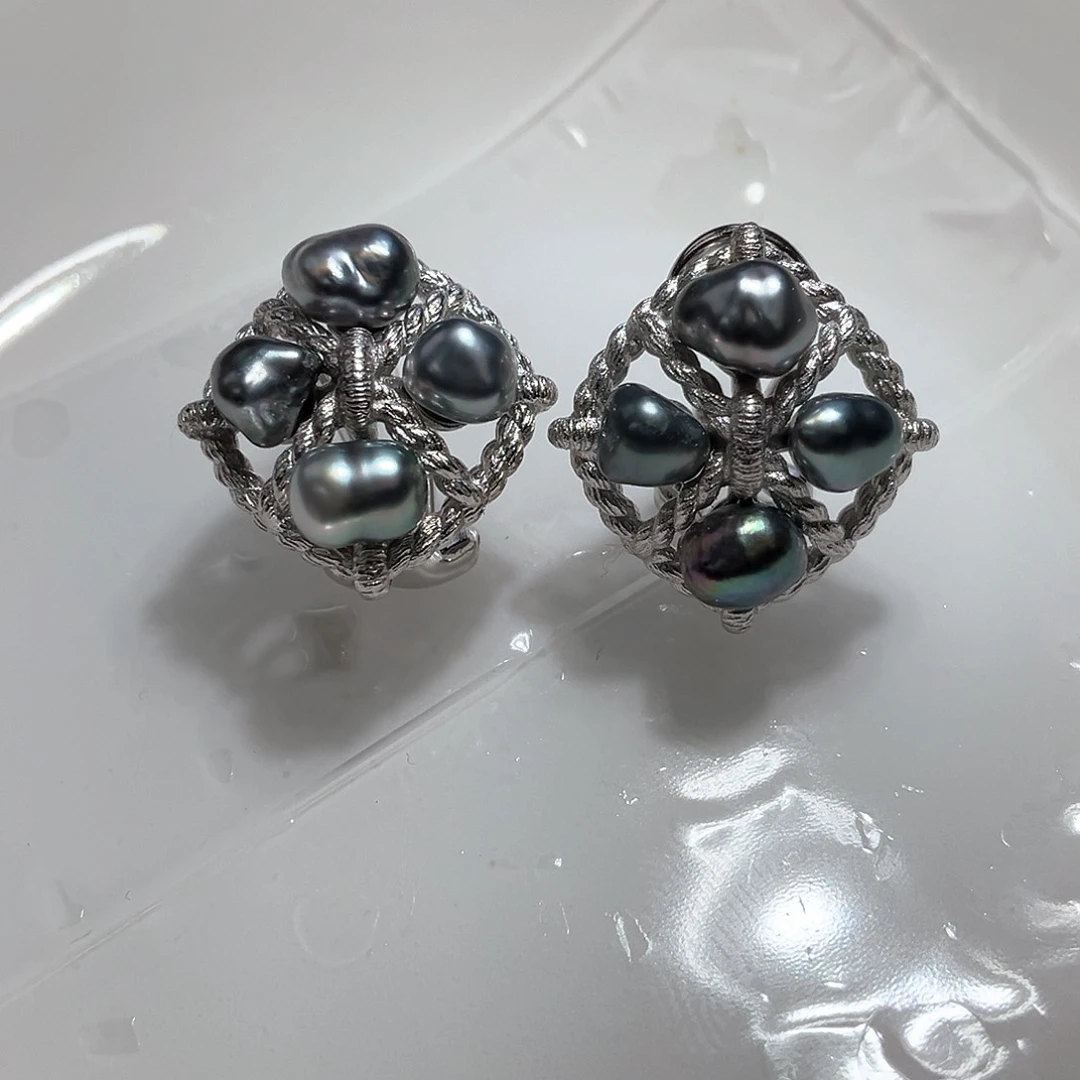 海水珍珠耳饰银S925镶嵌笨*